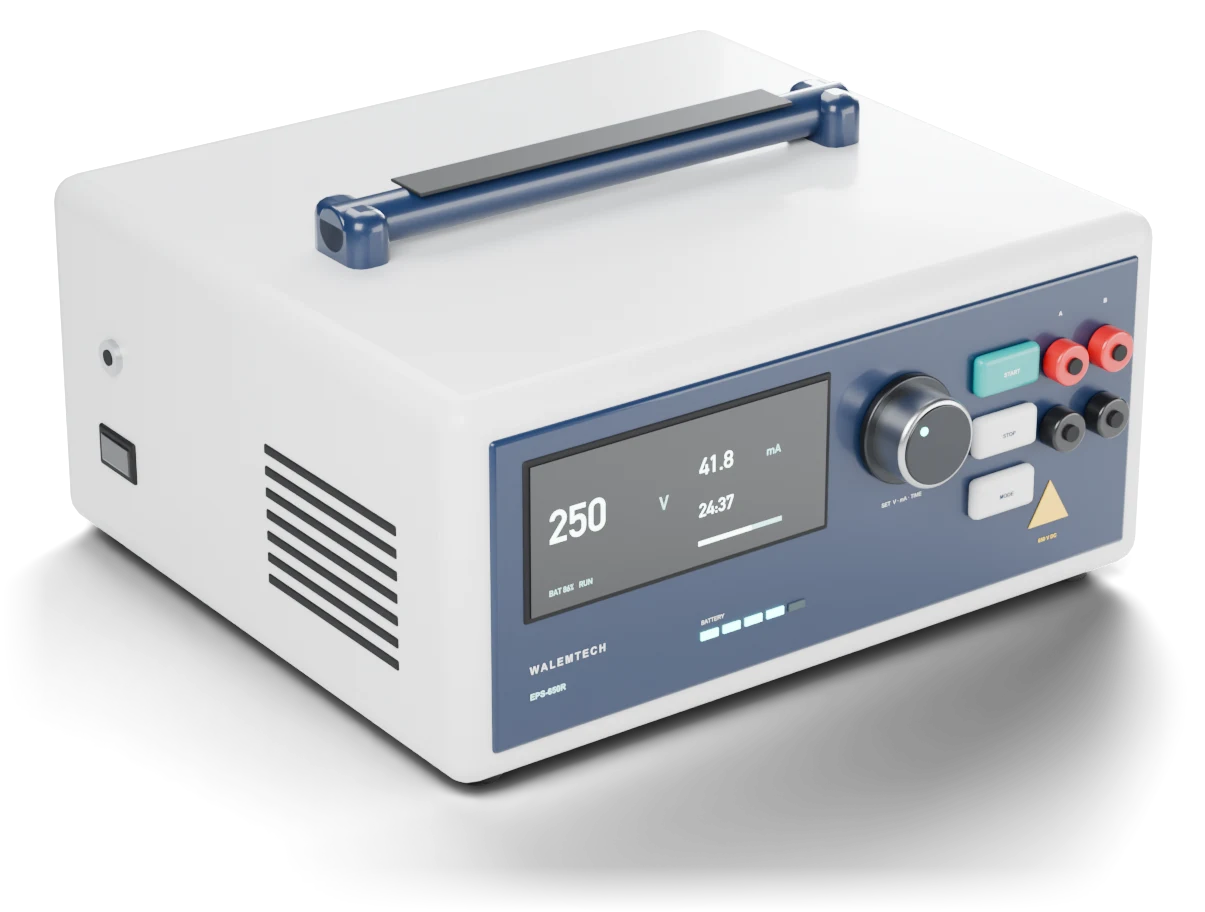 Walemtech EPS-650R rechargeable electrophoresis power supply, three-quarter view